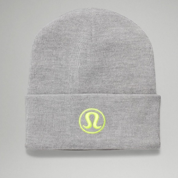 NWT LULULEMON WARM REVELATION BEANIE CAP/hat Gray Yellow emblem - Picture 3 of 4